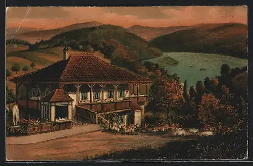 AK Waldeck / Edersee, Cafe Friedrichsruh, Inh.: F. Isenberg