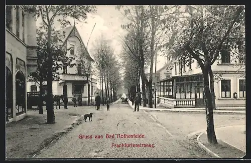 AK Bad Rothenfelde, Frankfurterstrasse, Kreuzung mit Fuhrwerk und Passanten