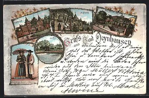 Passepartout-Lithographie Bad Oeynhausen, Hotel zum Pavillon, Schützenhof, Strasse am Kurpark