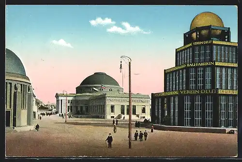 AK Leipzig, Internationale Baufachausstellung 1913, Pavillon des Stahlwerksverbands und Betonhalle