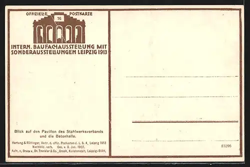 AK Leipzig, Internationale Baufachausstellung 1913, Pavillon des Stahlwerksverbands und Betonhalle