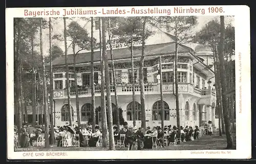 AK Nürnberg, Bayerische Jubiläums-Landes-Ausstellung 1906, Café und Bäckerei