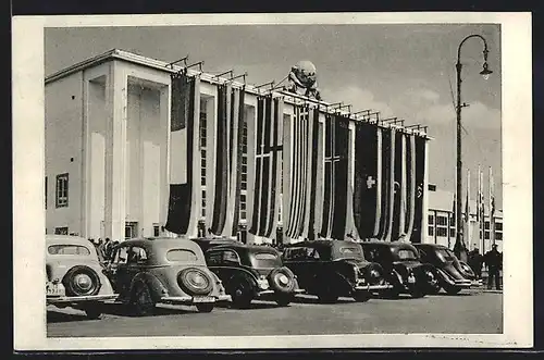 AK Wien, Messe, Südhalle der technischen Messe, Ausstellung, parkende Autos