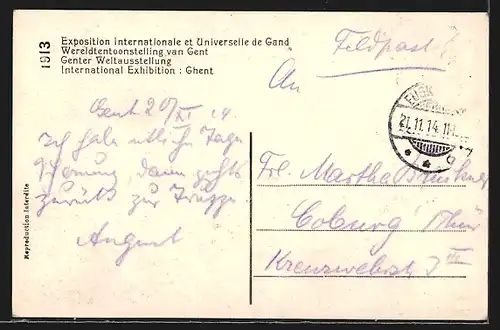 AK Gand, Weltausstellung 1913