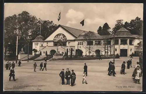 AK Bern, Landes-Ausstellung 1914, Festhalle mit Schweizer Flagge
