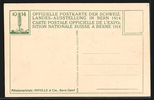 AK Bern, Landes-Ausstellung 1914, Festhalle mit Schweizer Flagge