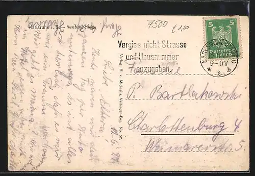 AK Karlsruhe i. B., Blick auf Ausstellungshalle