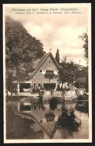 AK Stuttgart, Bauaustellung 1908, Gasthaus Weinhaus am See