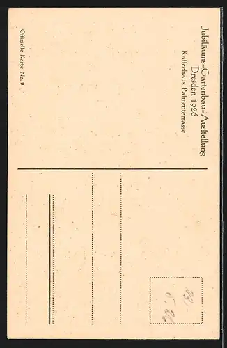 AK Dresden, Jubiläums-Gartenbau-Ausstellung 1926, Kaffeehaus Pallmenterrasse