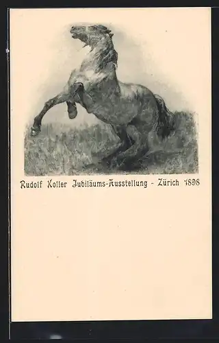 Künstler-AK Zürich, Rudolf Koller Jubiläums-Ausstellung 1898, Pferd bäumt sich auf
