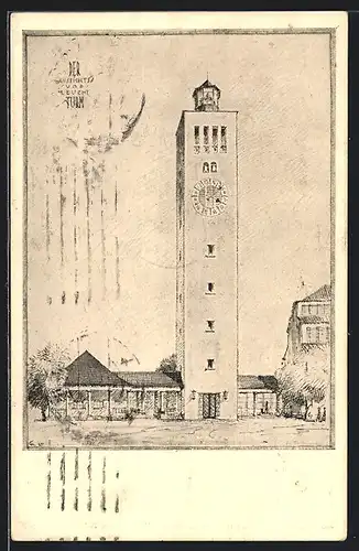 Künstler-AK München, Deutsche Verkehrs-Ausstellung 1925, Aussichts- und Leuchtturm