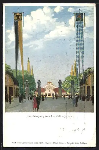 AK München, Deutsche Gewerbeschau 1922, Eingang zum Ausstellungspark