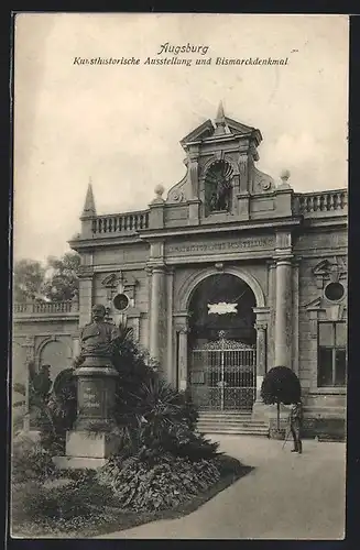 AK Augsburg, Partie im Stadtgarten mit Bismarckdenkmal