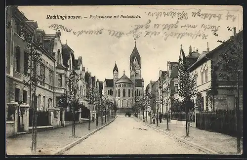 AK Recklinghausen, Paulusstrasse mit Pauluskirche