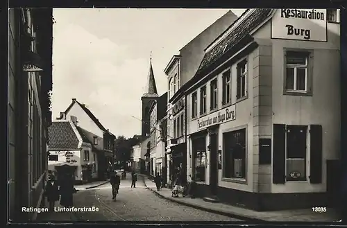 AK Ratingen, Lintorfer Strasse mit Restaurant zur Burg