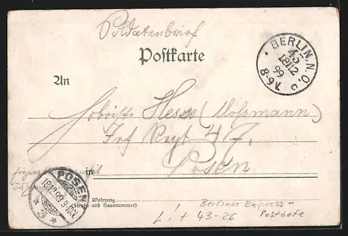 Lithographie Berlin, Jannowitzbrücke mit Pferdebahn, Expressbote