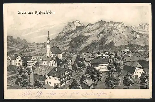 Künstler-AK sign. Hans Pernat: Kiefersfelden, Ortsansicht mit Kirche
