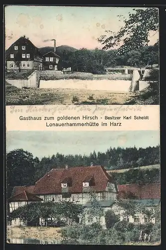 AK Lonauerhammerhütte im Harz, Gasthaus zum goldenen Hirsch