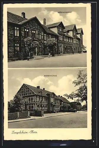 AK Langelsheim / Harz, Ansichten der Mädchenschule und der Knabenschule