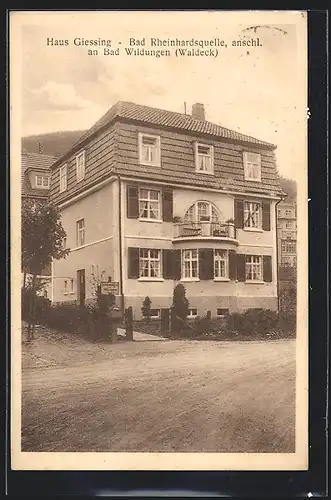 AK Bad Wildungen, Hotel Haus Giessing, Bad Rheinhardsquelle