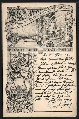 Künstler-AK Lübeck, Pythagoras-Verein Lübecker Bauschüler, Ortspartie, Holstentor