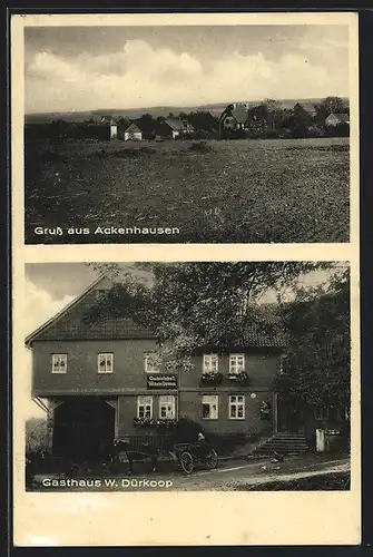 AK Ackenhausen, Gasthaus von W. Dürkopp, Ortsansicht