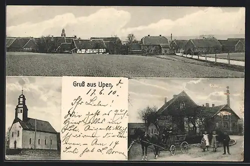 AK Upen, Totalansicht mit Kirche, Gasthaus