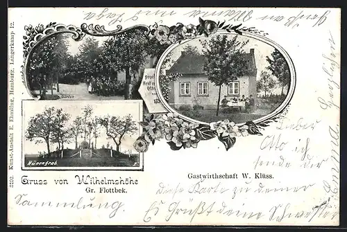 AK Hamburg-Flottbek, Gasthaus W. Klüss Wilhelmshöhe, Hünengrab, Garten