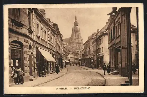 AK St. Wendel, Blick in die Luisenstrasse mit Central-Drogerie