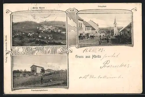 AK Höritz, Markt Höritz, Ortsplatz, Passionsspielhaus