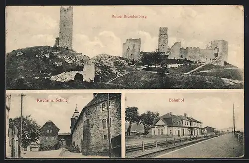 AK Herleshausen, Ruine Brandenburg, Kirche und Schule, Bahnhof