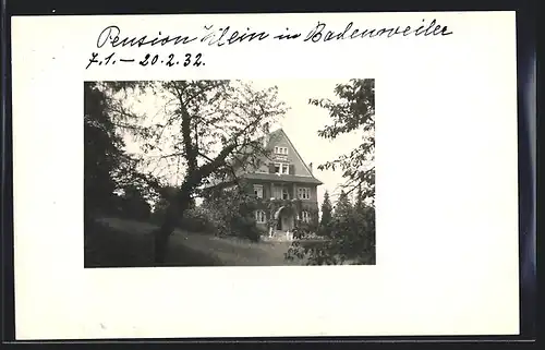 Foto-AK Badenweiler, Hotel Pension Klein, Gebäudeansicht 1932