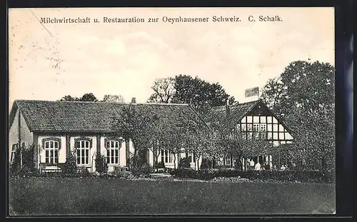 AK Bad Oeynhausen, Gasthof Milchwirtschaft und Restauration zur Oeynhausener Schweiz C. Schalk, Gartenansicht