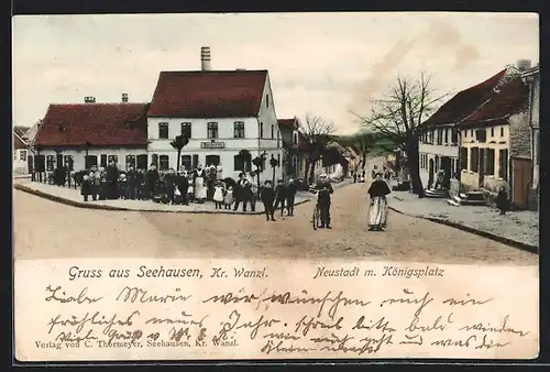 AK Seehausen / Wanzleben, Neustadt - Strasse am Königsplatz