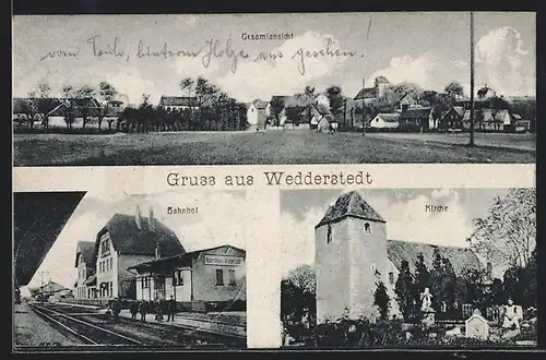 AK Wedderstedt, Bahnhof, Kirche, Gesamtansicht