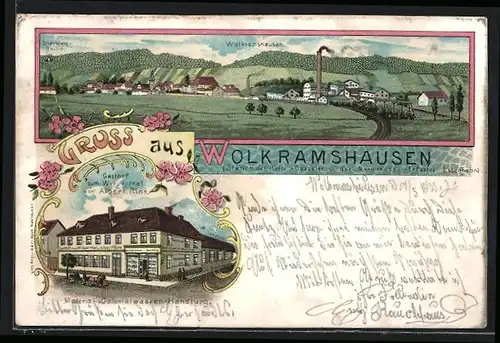 Lithographie Wolkramshausen, Gasthof zum Wipperthal, Panorama