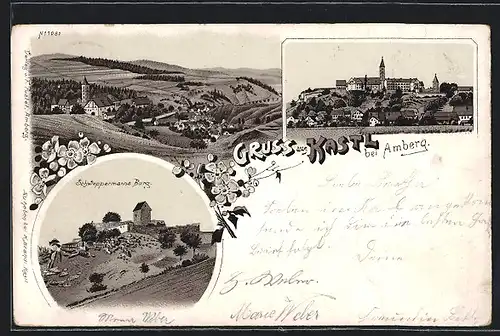 Lithographie Kastl bei Amberg, Schweppermanns Burg, Panorama