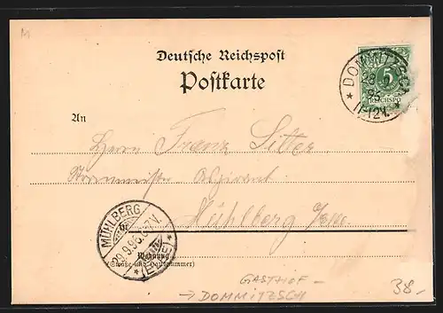 Lithographie Dommitzsch, Gasthof Plant`s Haus, Försterei