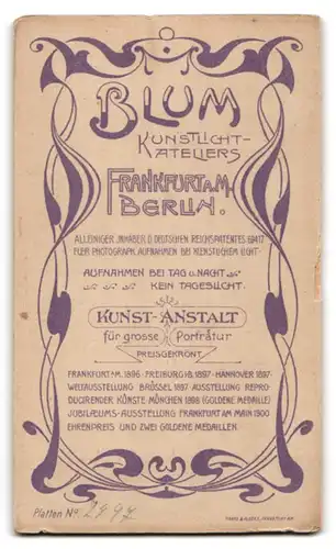 Fotografie Blum, Frankfurt /M., Gutbürgerlicher Herr mit Schnauzbart und Fliege