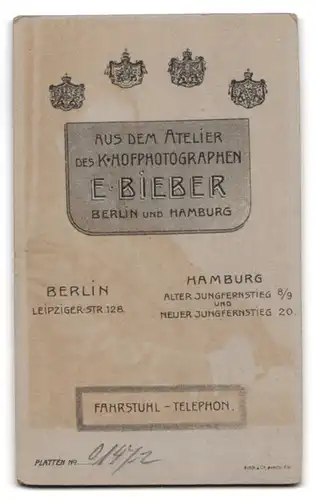 Fotografie E. Bieber, Berlin, Leipziger-Strasse 128, Bürgerlicher Herr im besten Alter mit Spitzbart im Anzug