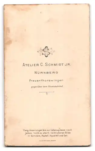 Fotografie C. Schmidt jr., Nürnberg, Frauenthorzwinger, Bürgerlicher Herr mit gezwirbeltem Schnauzbart