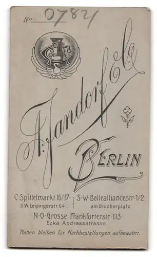 Fotografie A. Jandorf & Co., Berlin, Grosse Frankfurterstrasse 113, Bürgerliche Dame im schlichten Kleid