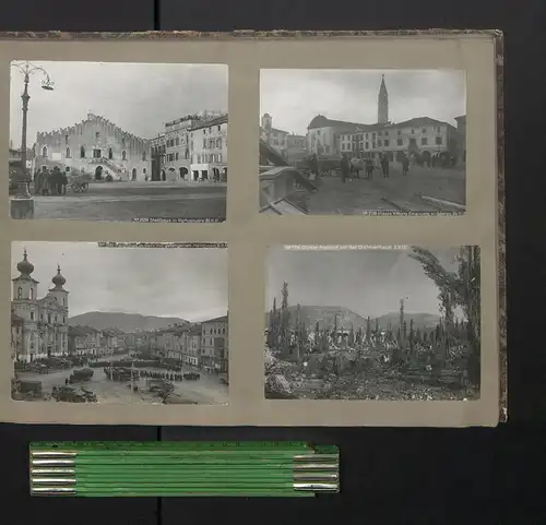 Fotoalbum mit 121 Fotografien der Isonzoschlacht 1917, zerstörtes Görz / Gorizia, Luftbilder, Flug, K.u.K. Soldaten, POW