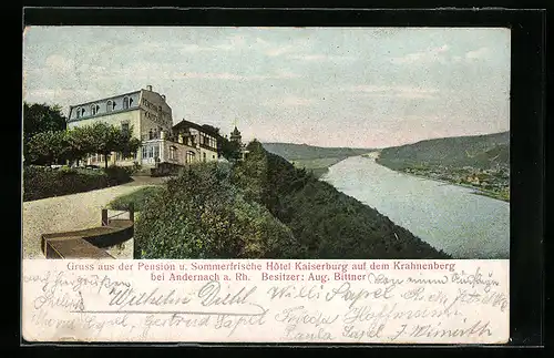 AK Andernach a. Rh., Pension Hotel Kaiserburg auf dem Krahnenberg