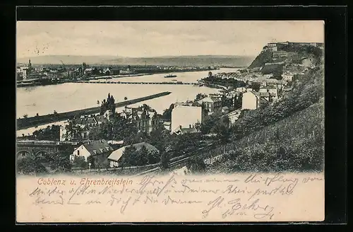 AK Coblenz, Ortsansicht mit Ehrenbreitstein