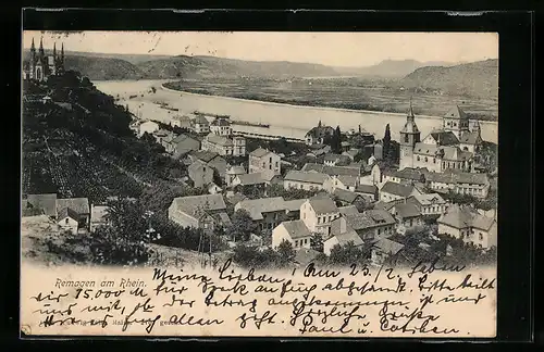 AK Remagen a. Rhein, Rheinansicht mit Stadtpanorama