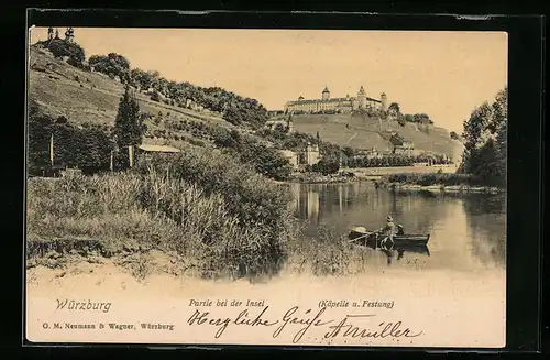 AK Würzburg, Partie bei der Insel, Käpelle und Festung
