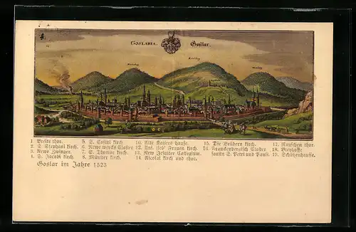 Lithographie Goslar, Gesamtansicht anno 1523