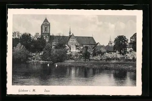 AK Güstrow i. M., Wasserpartie mit Dom