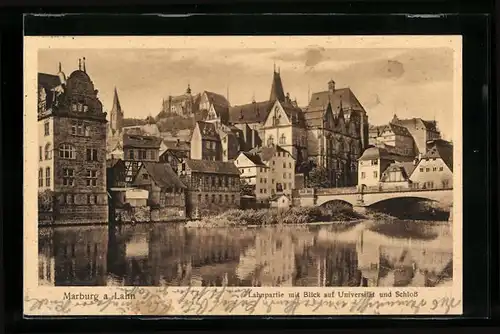 AK Marburg a. Lahn, Lahnpartie mit Blick auf Universität und Schloss